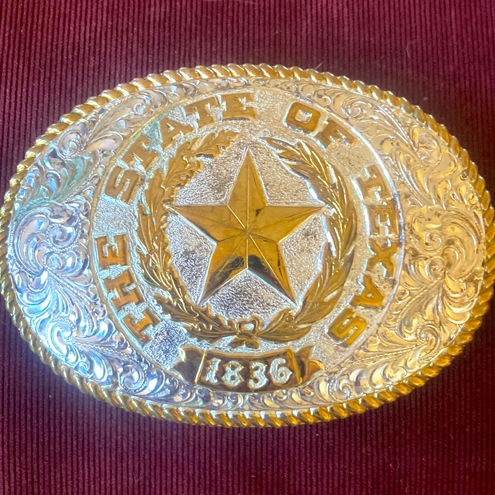 Crumrine Belt Buckle heavy silver plate. State of Texas Belt Buckle, beautiful